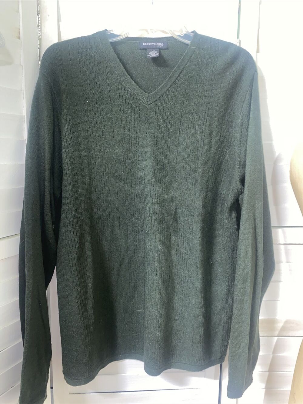 80s 90s Kenneth Cole New York Men's V Neck Pullover Sweater Dk Green Size Large